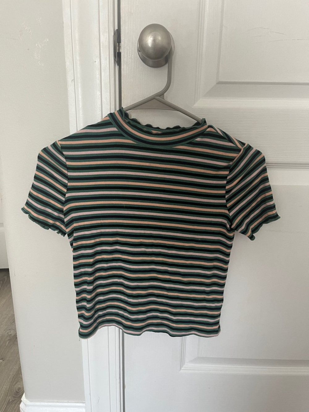 art class™ Green, Pink & Beige Striped Ribbed Top
